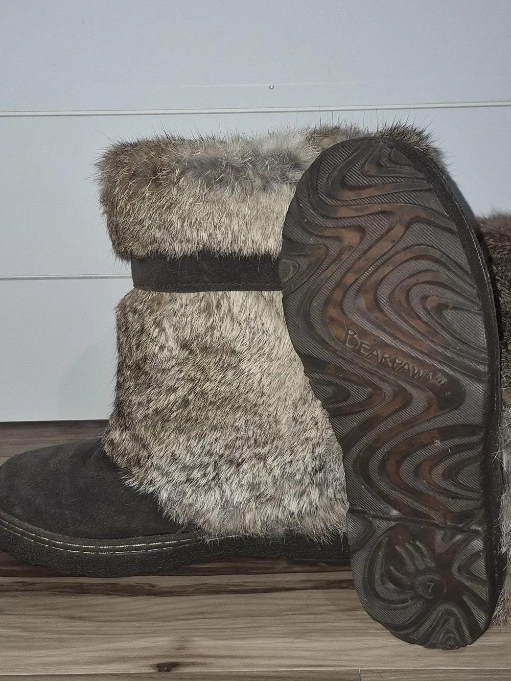 BearPaw Brown Rabbit Fur Pom-Pom Winter Boots